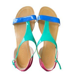 Boutique 9 T-Strap Flat Thong Sandals Teal/Blue/Pink Summer Spring Beach | Sz 9M